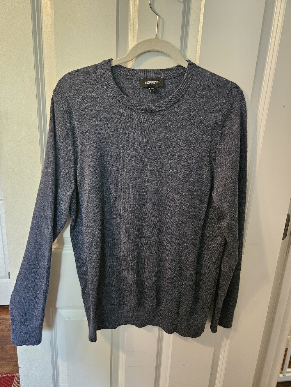 Express Merino Wool Blend Crewneck Sweater in Dark Navy Heather